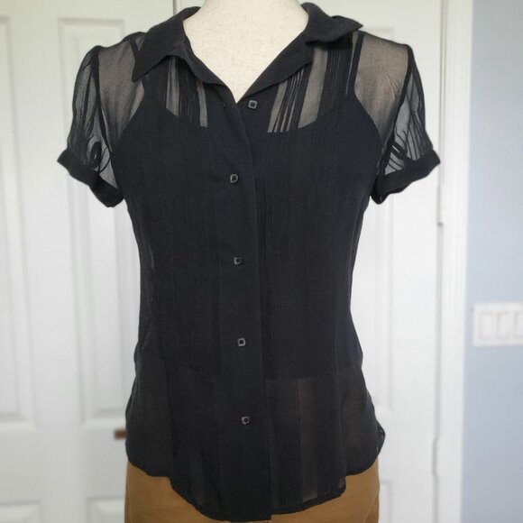 ALFANI - Sheer Button Down Top with Cami Small - Picture 1 of 16
